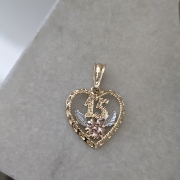 Gold and Silver Heart Pendant with Floral Design - Picture 2 of 3